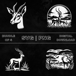 Gazelle SVG Bundle, Gazelle Scene Clipart, Hand Drawn Gazelle Theme Vector Illustration, PNG Files For Laser Engraving & Craft