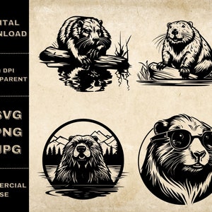 Beaver SVG Bundle, PNG, Beaver Clipart, Hand Drawn Beaver Vector Illustration, SVG Files For Laser Engraving