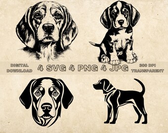 Beagle SVG Bundle, PNG, Cute Dogs Clipart, Hand Drawn Dog Vector Illustration, SVG Files For Laser Engraving