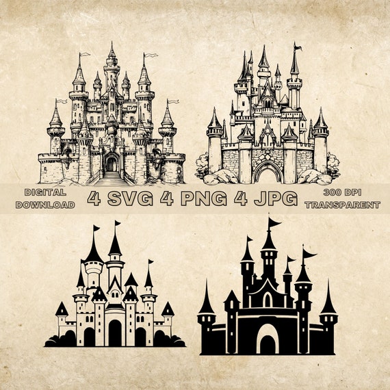 Castle SVG Bundle, PNG, Castle Clipart, Hand Drawn Castle Vector Illustration, SVG Files For Laser Engraving