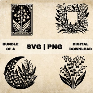Lily Of The Valley SVG Bundle, Flowers Clipart, Illustration vectorielle de thème floral dessiné à la main, fichiers SVG pour la gravure laser et l’artisanat