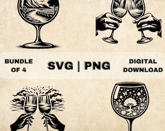 Weinglas SVG-Bundle, Wein Clipart, handgezeichnete Weinliebhaber Thema Vektor-Illustration, SVG-Dateien für die Lasergravur & das Basteln