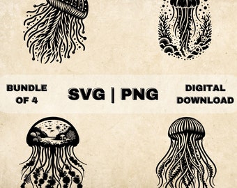 Qualle SVG-Bundle, Qualle Clipart, handgezeichnete Unterwasser-Thema Vektor-Illustration, SVG-Dateien für die Lasergravur & das Basteln