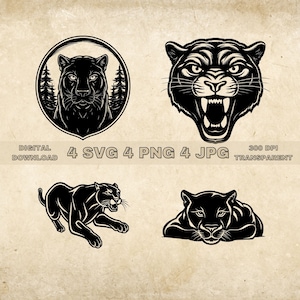 Panther SVG Bundle, PNG, Panther Clipart, Hand Drawn Wild Animal Vector Illustration, SVG Files For Laser Engraving
