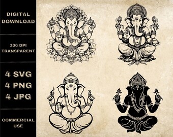 Ganesha SVG Bundle, PNG, Ganesha Clipart, Hand Drawn Ganpati Vector Illustration, SVG Files For Laser Engraving