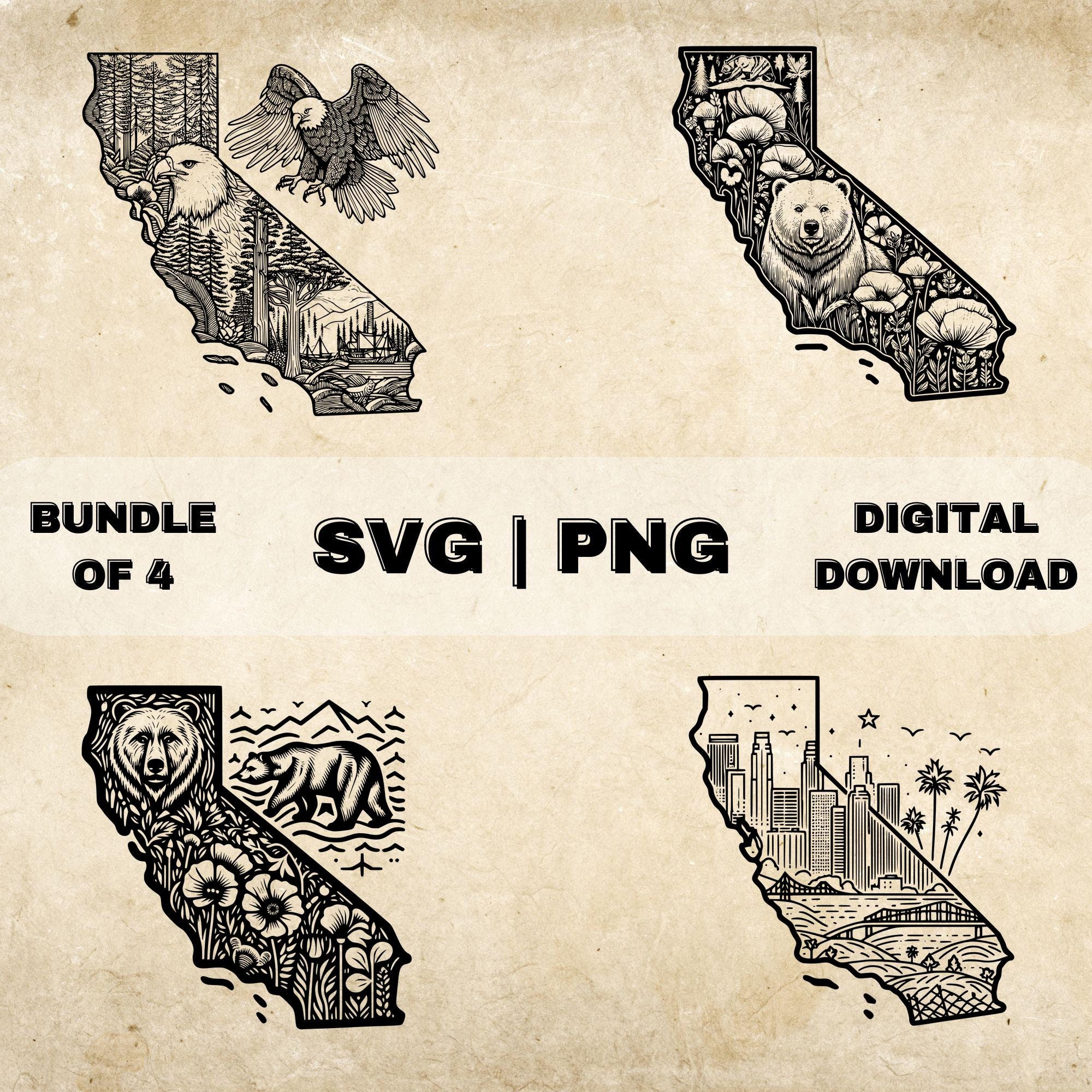 California SVG Bundle, California Bear and Poppy Clipart, California ...