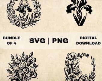 Iris SVG Bundle, Flowers Clipart, Hand Drawn Floral Theme Vector Illustration, SVG Files For Laser Engraving & Craft