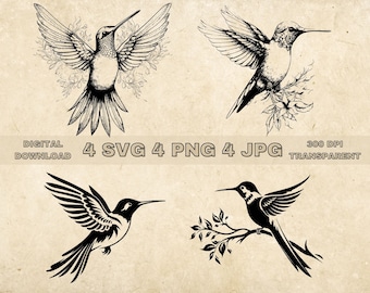 Hummingbird SVG Bundle, PNG, Floral Birds Clipart, Hand Drawn Hummingbird Vector Illustration, SVG Files For Laser Engraving