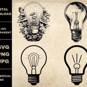Lightbulb SVG Bundle, PNG, Lightbulb Clipart, Ręcznie rysowana ilustracja wektorowa Lightbulb, Pliki SVG do grawerowania laserowego