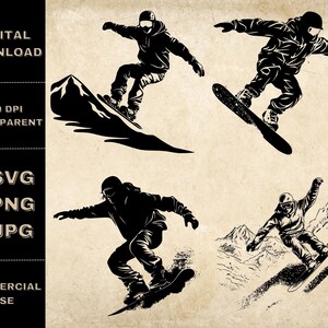 Snowboarden SVG Bundle, PNG, Snowboard Clipart, handgezeichnete Snowboarder Vektor Illustration, SVG-Dateien für die Lasergravur