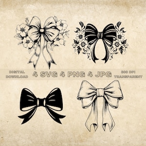 SVG Bundle, PNG, Floral Fliege Clipart, handgezeichnete Schleife Vektor Illustration, SVG-Dateien für Lasergravur