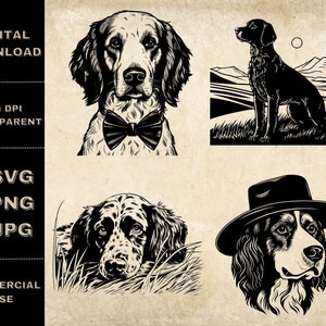 English Setter SVG Bundle, PNG, Cute Dogs Clipart, Hand Drawn Dog Vector Illustration, SVG Files For Laser Engraving