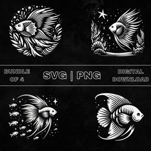 Angelfish SVG Bundle, Angel Fish Clipart, Hand Drawn Angelfish Theme Vector Illustration, PNG Files For Laser Engraving & Craft