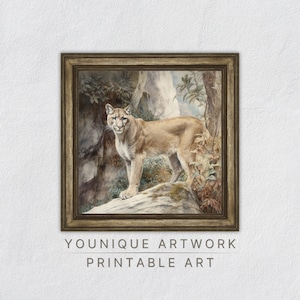 Cougar Print, Printable Wall Art, Mountain Lion Nursery Decor, Cougar Painting, Digital Download