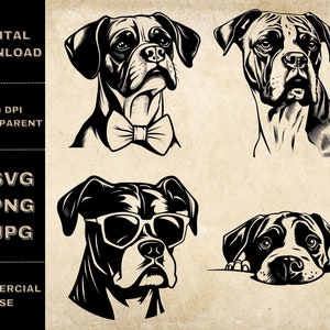 Boxer SVG Bundle, PNG, Cute Dogs Clipart, Hand Drawn Peeking Dog Vector Illustration, SVG Files For Laser Engraving