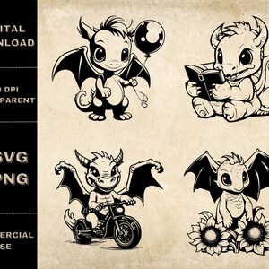 Baby Dragon SVG Bundle, PNG, Cute Dragon Clipart, Hand Drawn Dragon ...