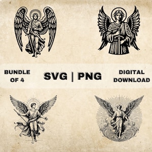Archangel Gabriel SVG Bundle, St. Gabriel Clipart, Hand Drawn Arch Angel Theme Vector Illustration, PNG Files For Laser Engraving & Craft