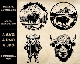 Water Buffalo Head With Horns Svg Vector Clipart Set &frasl; Outline