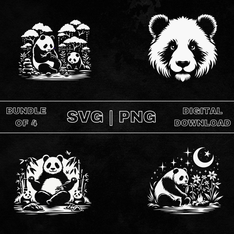 Panda SVG Bundle, Panda Clipart, Hand Drawn Panda Scene Theme Vector ...