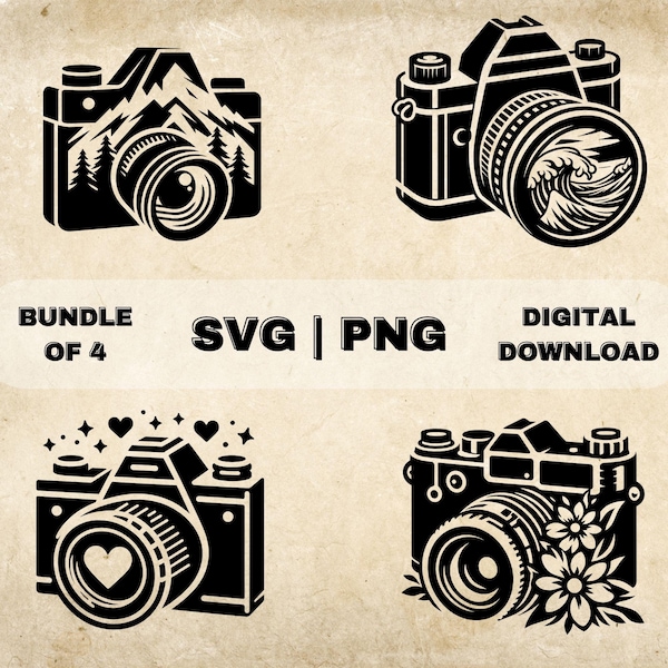 Camera SVG Bundle, Cameras Clipart, Hand Drawn Photography Theme Vector Illustration, SVG Files For Laser Engraving & Craft