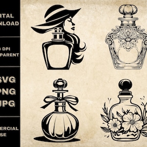 Parfüm Flasche SVG Bundle, PNG, Parfüm Clipart, handgezeichnete Frauen Parfüm Vektor Illustration, SVG-Dateien für die Lasergravur