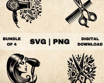 Schere SVG-Bundle, Fön Clipart, handgezeichnete Friseur Thema Vektor-Illustration, SVG-Dateien für die Lasergravur & das Basteln