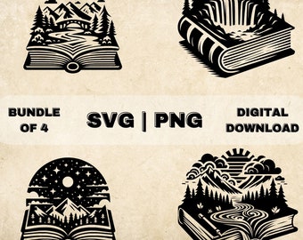 Book SVG Bundle, Magical Books Clipart, Hand Drawn Fantasy Theme Vector Illustration, SVG Files For Laser Engraving & Craft
