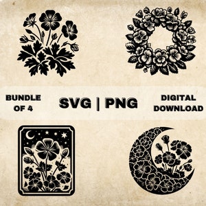 Geranium SVG Bundle, Geraniums Flowers Clipart, Hand Drawn Floral Theme Vector Illustration, SVG Files For Laser Engraving & Craft
