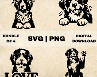 Bernedoodle SVG Bundle, Bernedoodle Clipart, Hand Drawn Dog Theme Vector Illustration, SVG Files For Laser Engraving & Craft