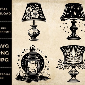 Lamp SVG Bundle, PNG, Lantern Clipart, Hand Drawn Lamps Vector Illustration, SVG Files For Laser Engraving