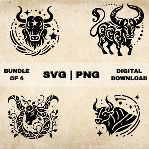 Stier SVG bundel, sterrenbeeld clipart, hand getrokken astrologie thema vectorillustratie, SVG-bestanden voor lasergravure & ambacht
