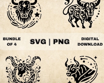 Taurus SVG Bundle, Zodiac Sign Clipart, Hand Drawn Astrology Themed Vector Illustration, SVG Files For Laser Engraving & Craft