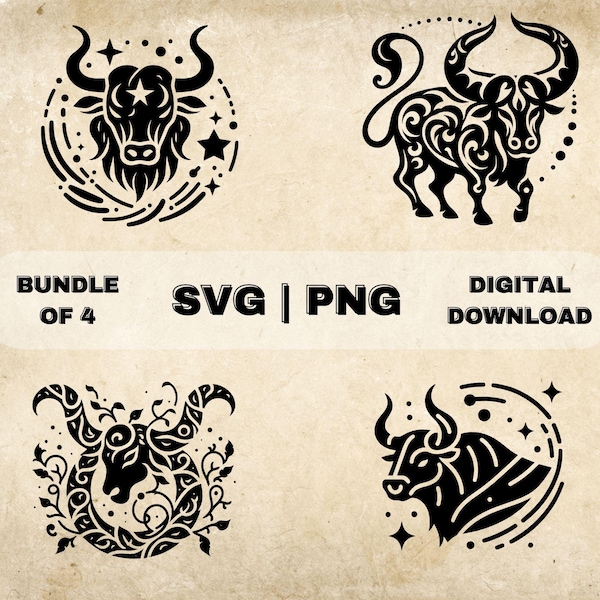 Taurus SVG Bundle, Zodiac Sign Clipart, Hand Drawn Astrology Themed Vector Illustration, SVG Files For Laser Engraving & Craft