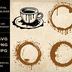 Coffee Stains SVG Bundle, PNG, Coffee Stains Clipart, Hand Drawn Coffee Stain Vector Illustration, SVG Files For Laser Engraving