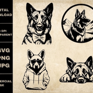 German Shepherd SVG Bundle, PNG, Cute Dog Clipart, Hand Drawn Peeking Dog Vector Illustration, SVG Files For Laser Engraving