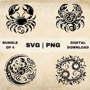 Krebs SVG Bundle, Sternzeichen Clipart, handgezeichnete Astrologie Vektor Illustration, SVG-Dateien für Lasergravur & Handwerk