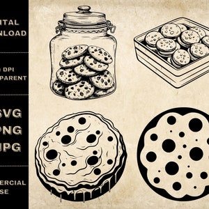 Cookie SVG Bundle, PNG, Chocolate Chip Clipart, Hand Drawn Cookies Vector Illustration, SVG Files For Laser Engraving