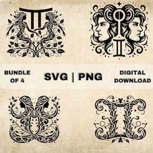 Zwillinge SVG-Bundle, Sternzeichen Clipart, handgezeichnete Astrologie-Thema Vektor-Illustration, SVG-Dateien für die Lasergravur & das Basteln