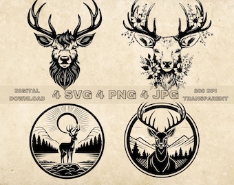 Deer SVG Bundle, PNG, Deer Clipart, Hand Drawn Forest Animal Vector Illustration, SVG Files For Laser Engraving