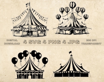 Circus Tent SVG Bundle, PNG, Circus Clipart, Hand Drawn Circus Tent Vector Illustration, SVG Files For Laser Engraving