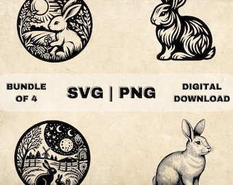 Rabbit SVG Bundle, Bunny Clipart, Hand Drawn Animal Lover Theme Vector Illustration, PNG Files For Laser Engraving & Craft