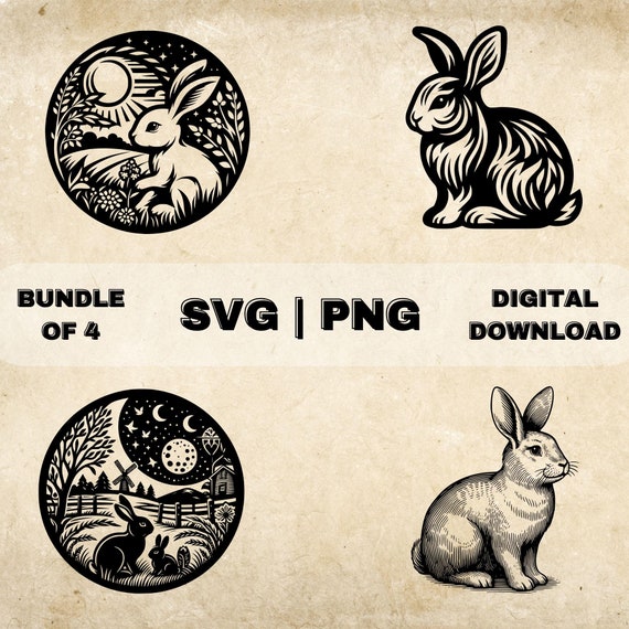 ウサギの SVG バンドル、ウサギのクリップアート、手描きの動物愛好家