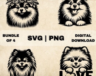 Pomeranian Bundle, Pomeranian Clipart, Hand Drawn Dog Theme Vector Illustration, SVG Files For Laser Engraving & Craft