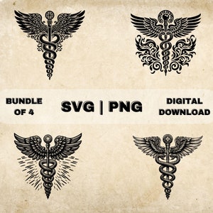 Caduceus SVG Bundle, Medical Clipart, Hand Drawn Nurse And Doctor Graduation Theme Vector Illustration, PNG Files For Laser Engraving Craft