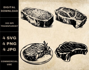 Steak SVG Bundle, PNG, Steak Clipart, handgezeichnete Steak Vektor Illustration, SVG-Dateien für die Lasergravur