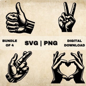 Hands With Hearts SVG Bundle, Hand Gesture Clipart, Hand Drawn Theme Vector Illustration, SVG Files For Laser Engraving & Craft
