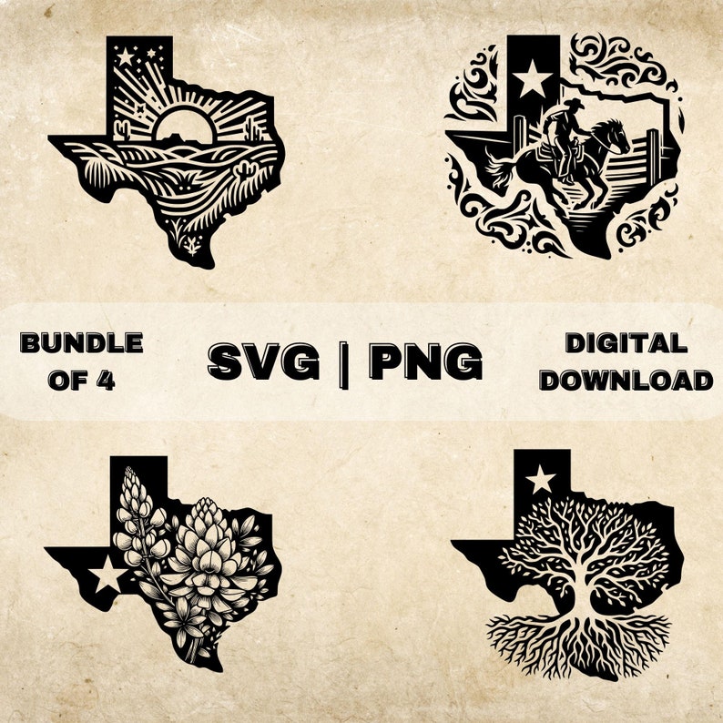 Texas State SVG Bundle, Texas Clipart, Bluebonnet, Houston Skyline, Roots Landscape Art Theme Vector, PNG Files For Laser Engraving & Craft image 1