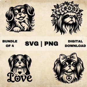 Paquete SVG de barbilla japonesa, imágenes prediseñadas de perro lindo, ilustración vectorial de tema de perro dibujado a mano, archivos SVG para grabado láser y artesanía