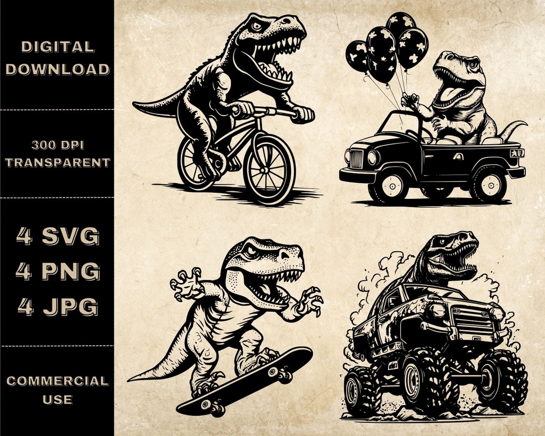 Dinosaur SVG Bundle, PNG, Cute Dinosaur Party Clipart, Hand Drawn Kids ...