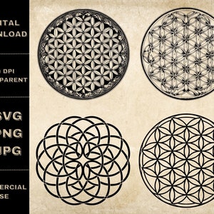 Pacchetto fiore della vita SVG, PNG, Clipart geometria sacra, illustrazione vettoriale fiore della vita disegnato a mano, file SVG per incisione laser